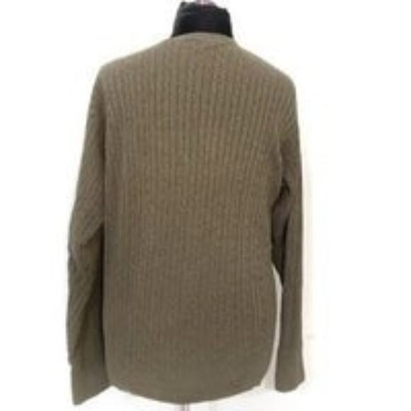 Izod Unisex Chunky Cableknit Green V Neck Grandpa Fisherman Sweater Large - Picture 5 of 8